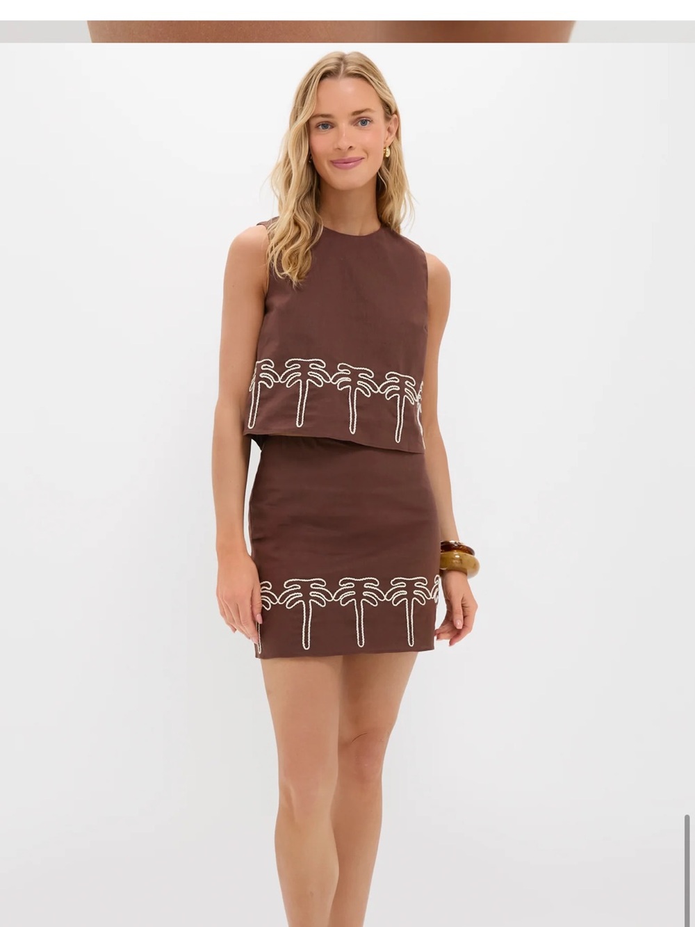 Hyacinth House Brown Palm Tree Embroidered Mini Skirt Size Small S - Picture 2 of 5